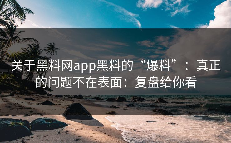 关于黑料网app黑料的“爆料”：真正的问题不在表面：复盘给你看