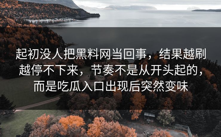 起初没人把黑料网当回事，结果越刷越停不下来，节奏不是从开头起的，而是吃瓜入口出现后突然变味